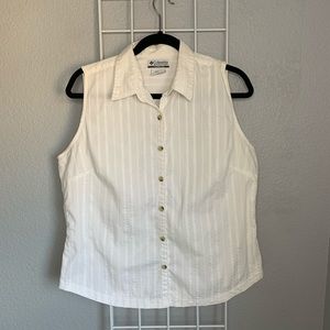 Columbia Sportswear White Sleeveless Button-Up
